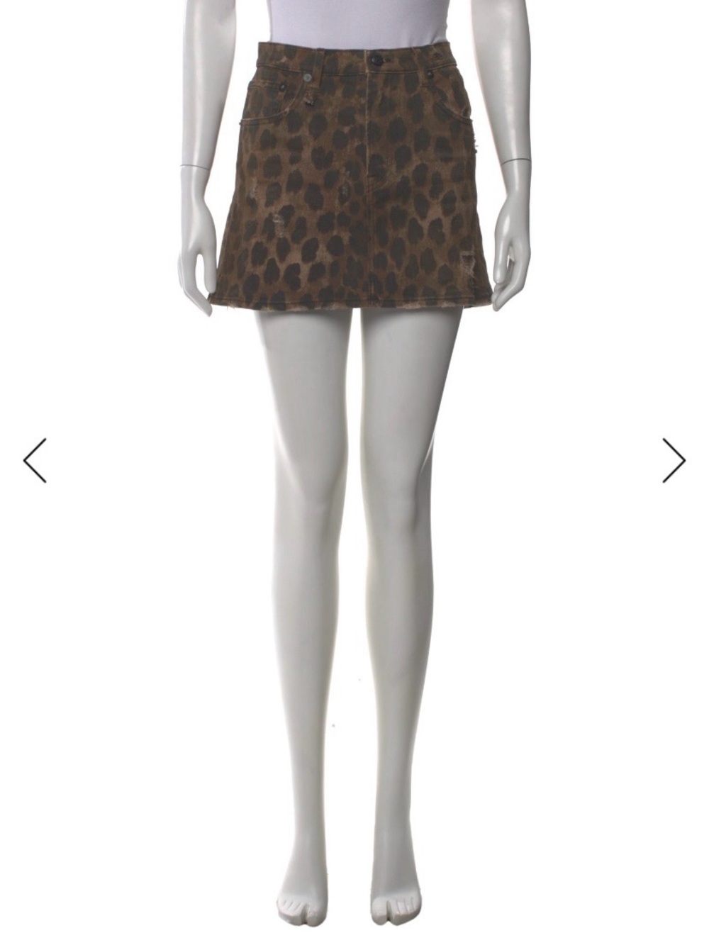 R13 Denim Leopard Print Mini Skirt - Brown